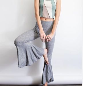 Womens Baby Bell Ribbed Knit Pants in Heathered Gray sz medium